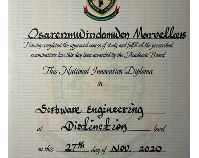 National Diploma Certificate